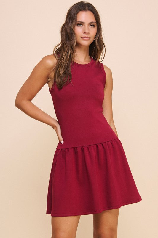 Abby Drop-Waist Short Dress, Red / M Abby Drop-Waist Short Dress, Red / M