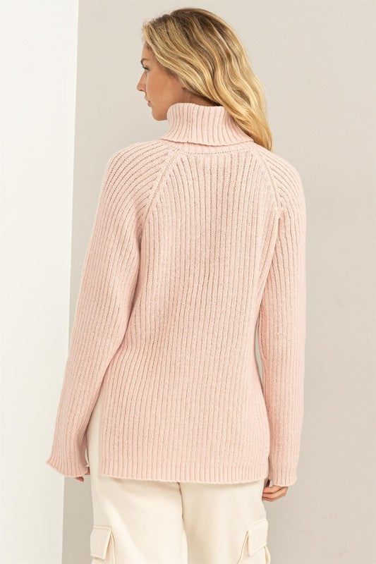 Snowflake Turtleneck Sweater Pink