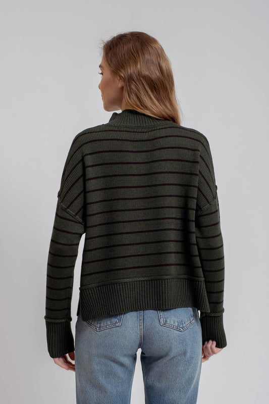 Striped Side Slit Sweater