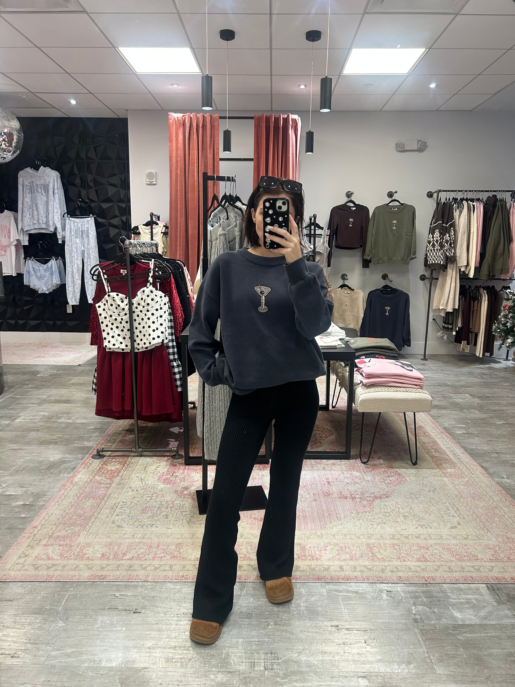 Charcoal Dirty Martini Beaded Sweater