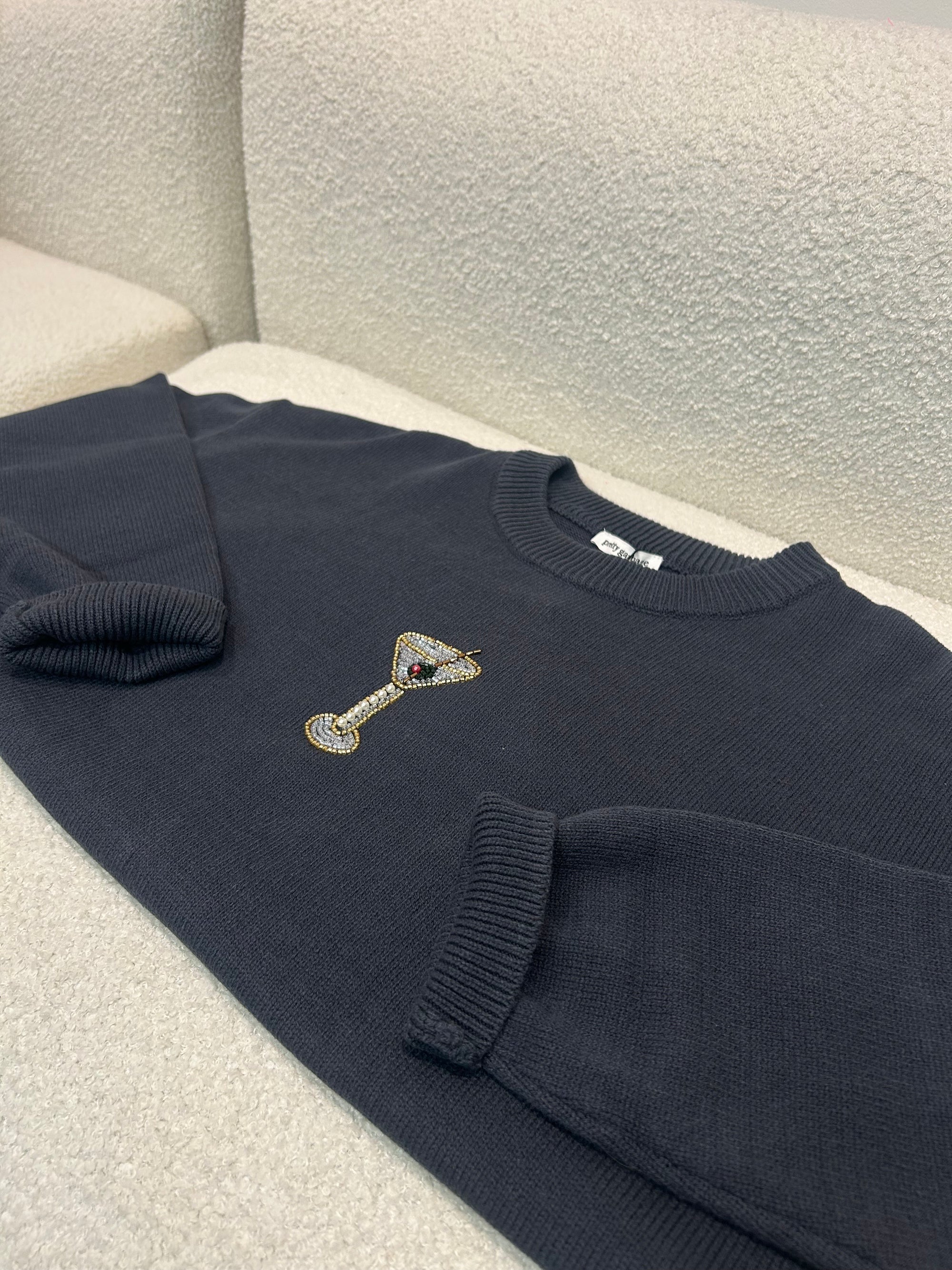 Charcoal Dirty Martini Beaded Sweater