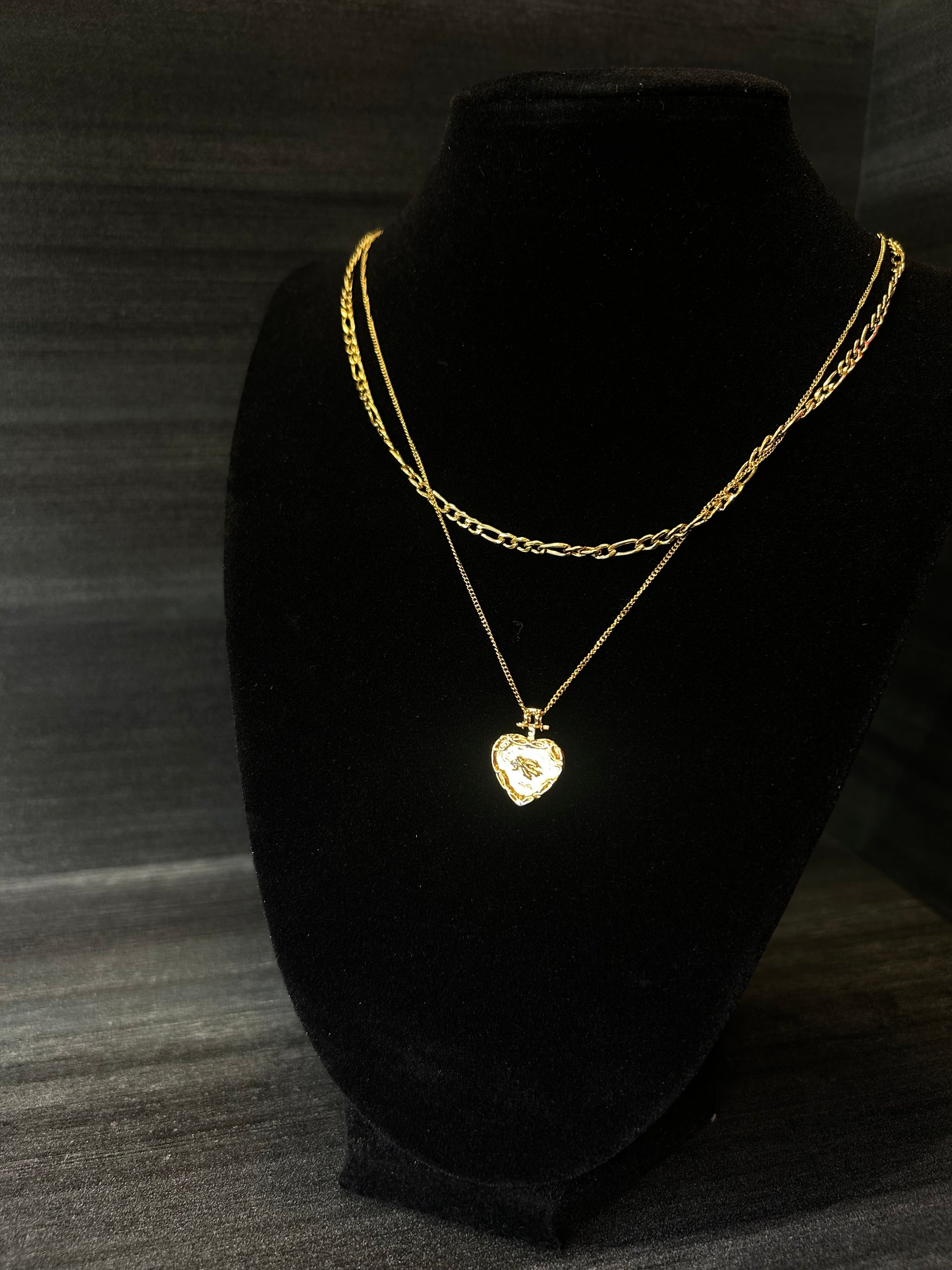 Gold Rose & Heart Pendant Necklace