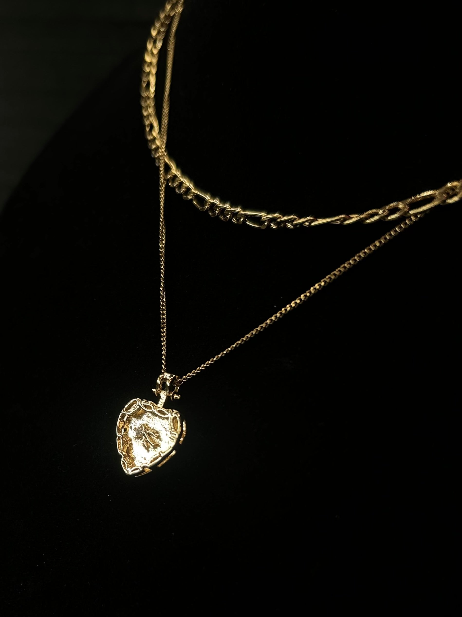 Gold Rose & Heart Pendant Necklace