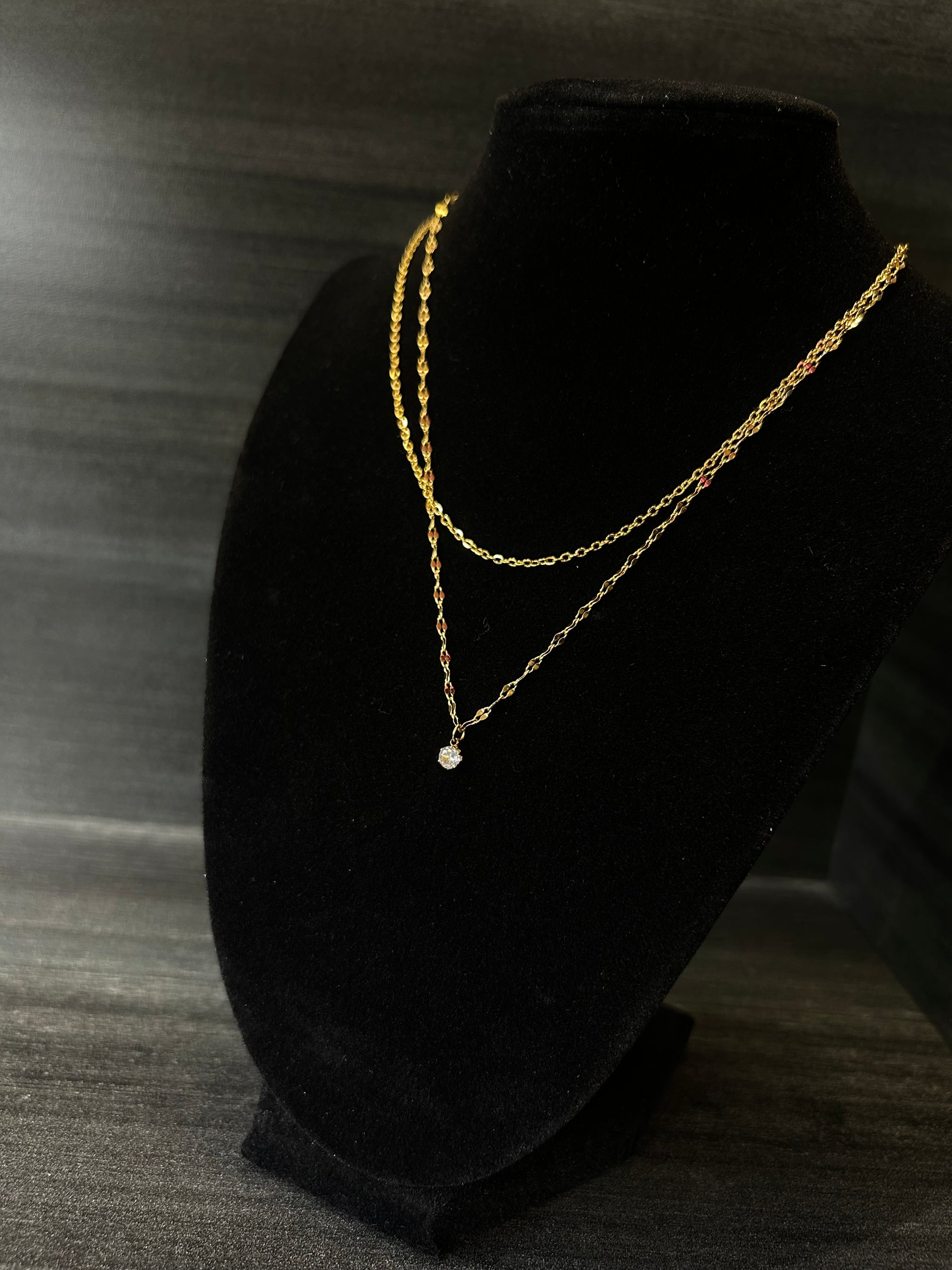 Double Chain Gold Stud Necklace