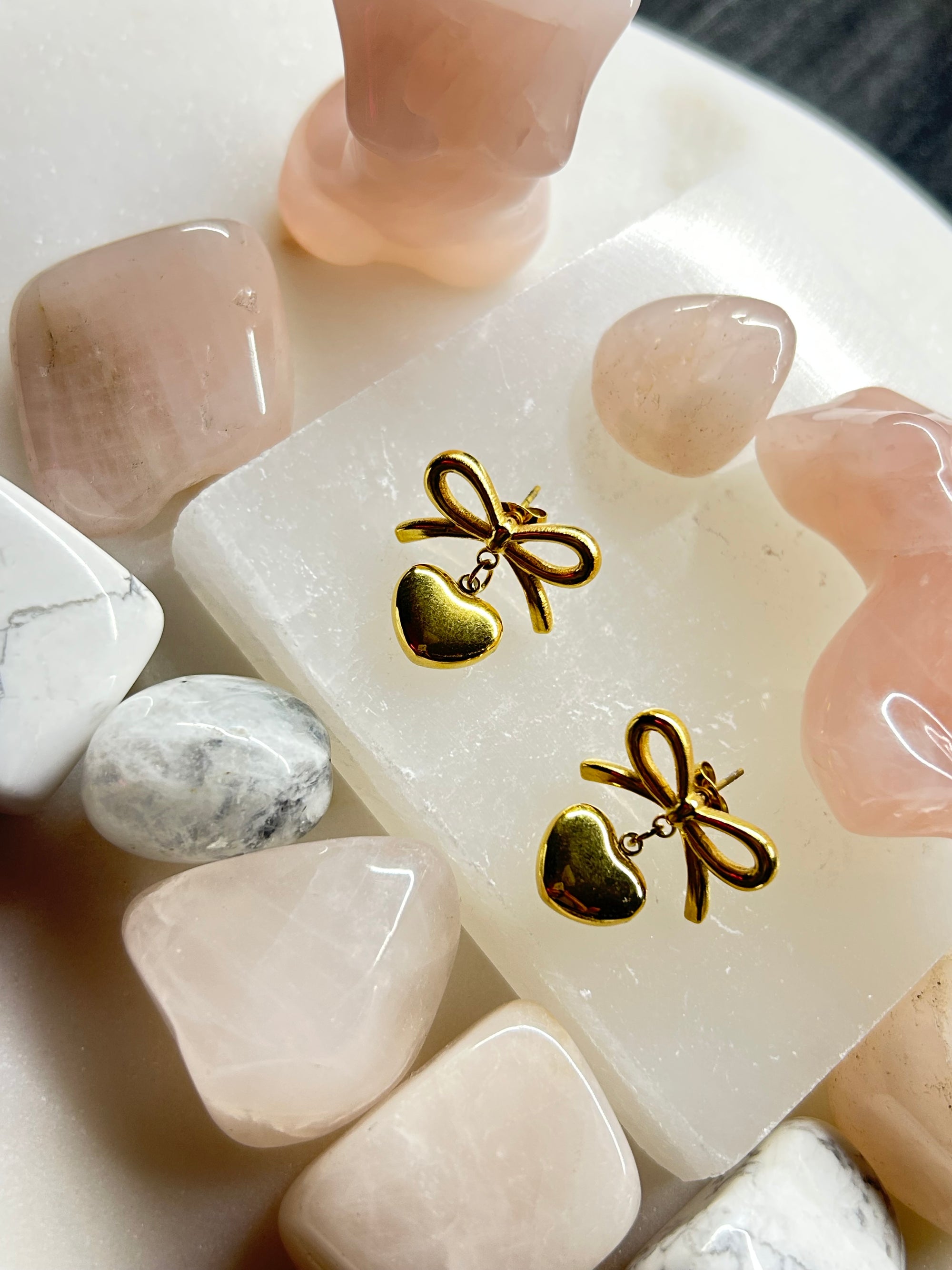 Gold Bow Heart Earrings