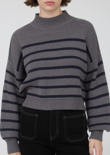 Grey/Navy Stripe Mock Neck Sweater