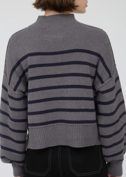Grey/Navy Stripe Mock Neck Sweater