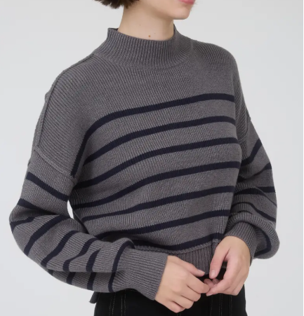 Grey/Navy Stripe Mock Neck Sweater