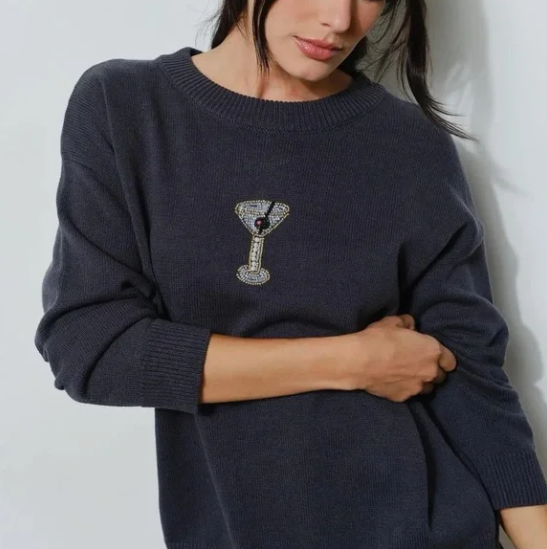 Charcoal Dirty Martini Beaded Sweater