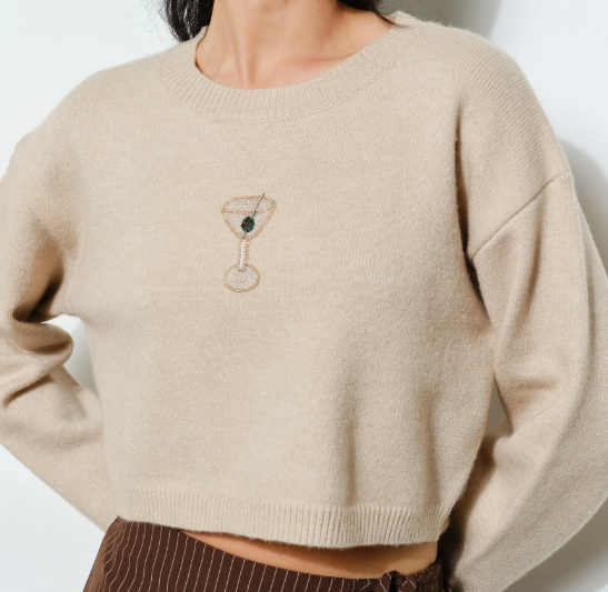 Crop Dirty Martini Beaded Sweater