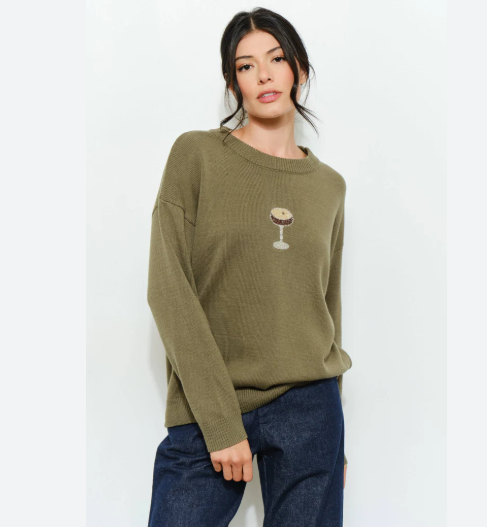 Olive Espresso Martini Beaded Sweater