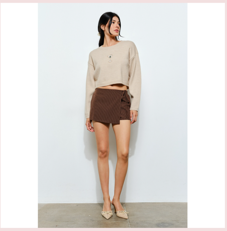 Crop Dirty Martini Beaded Sweater