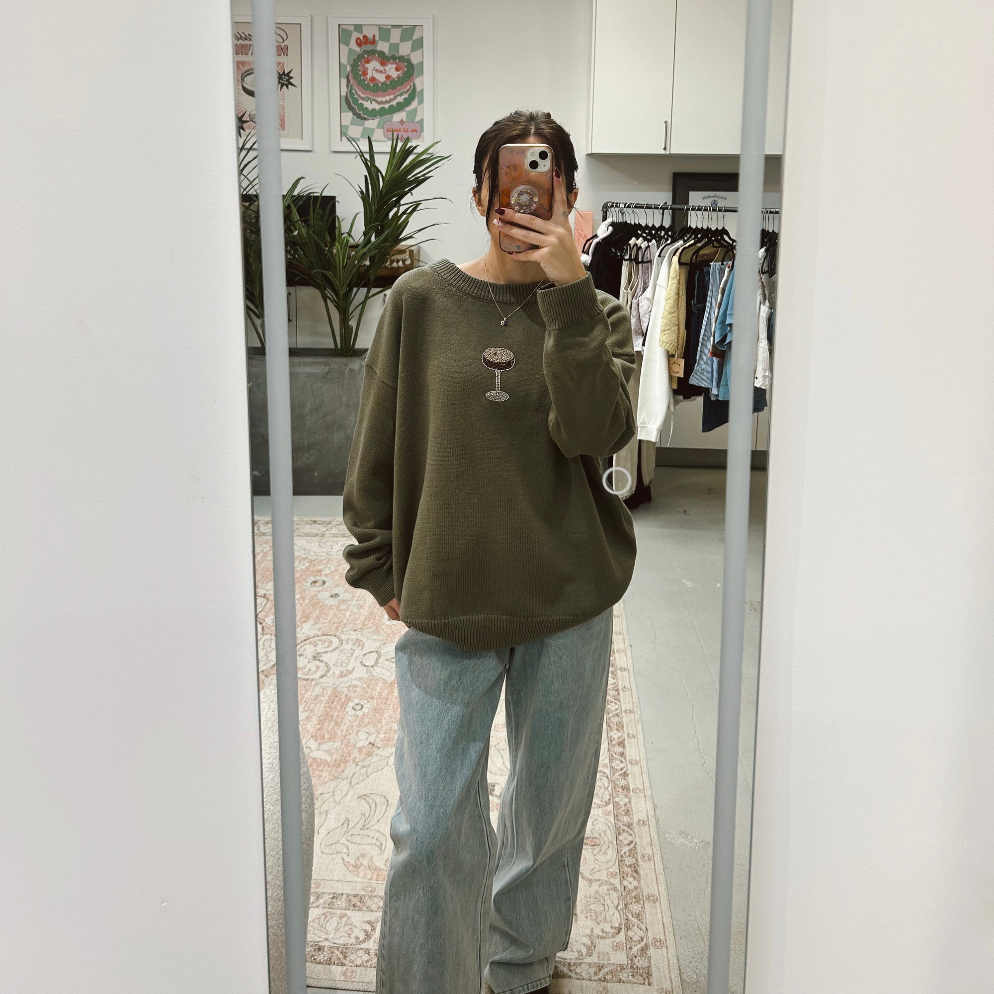 Olive Espresso Martini Beaded Sweater