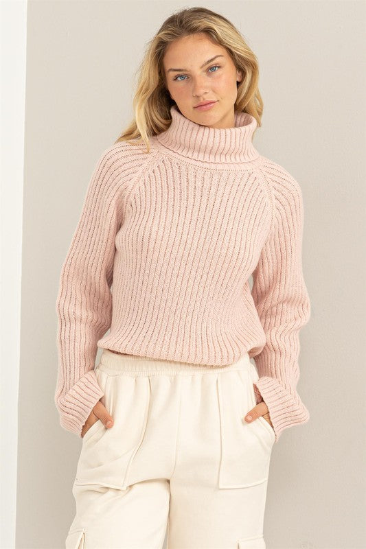 Snowflake Turtleneck Sweater Pink