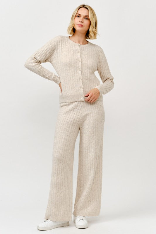 Cream Button Down Cable Knit Cardi