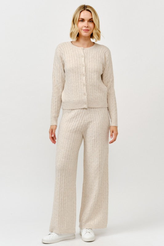 Cream Button Down Cable Knit Cardi