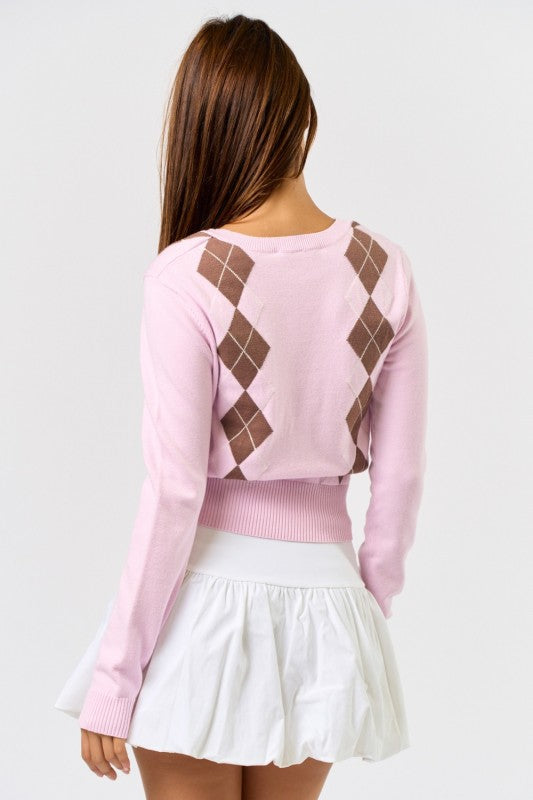 Pink and Brown Classic Argyle Sweater