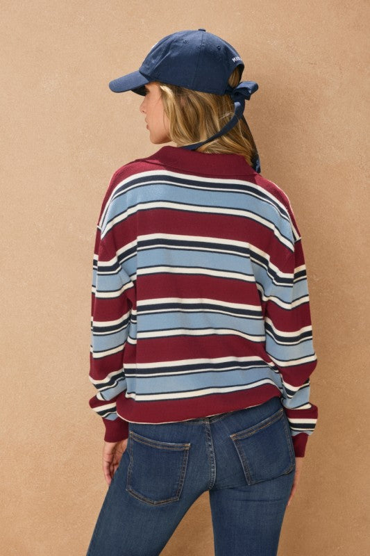 Stripe Over-sized Polo Sweater