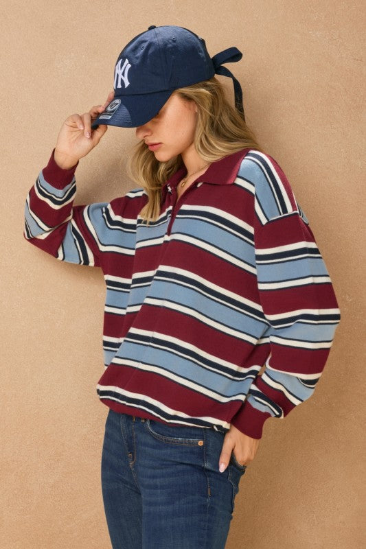 Stripe Over-sized Polo Sweater